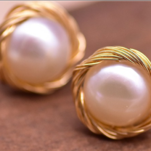 Pearl Gemstone Earrings (925 Silver & 18k gold plated) Handcrafted Fresh Water Silver Pearl Earrings AAA Quality Pearls
