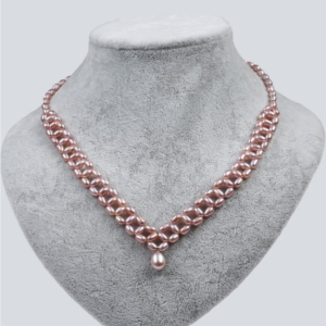 Bridal Handmade 4-5mm AAA Rice Fresh Water Cultured Seed Pearl Necklace with S925 Clasp and 8-9mm Drop Pearl Pendant