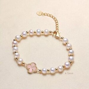Four Leaf Clover Bracelet Natural Freshwater Shiny Pearl AAA Quality Pearls