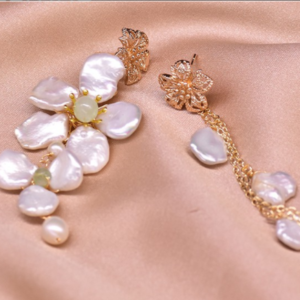 Exclusive Drop Earrings, Natural Fresh Water Pearl, Flower Long Tassel Dangle Earrings. AAA Quality Pearls